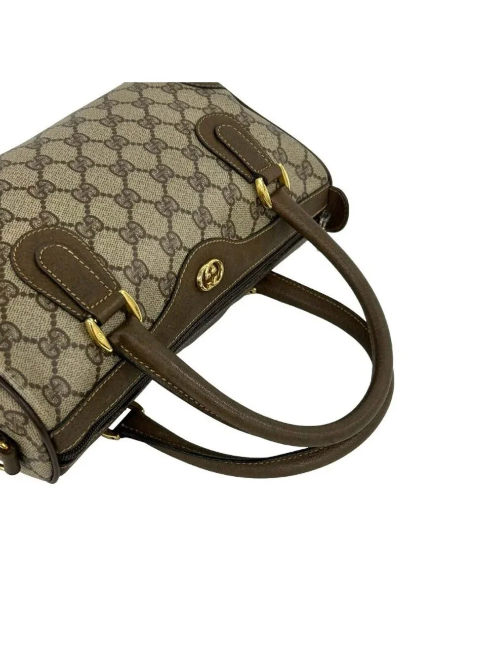 Gucci GG Pattern Logo Interlocking G Leather 2-Way Shoulder Bag Brown